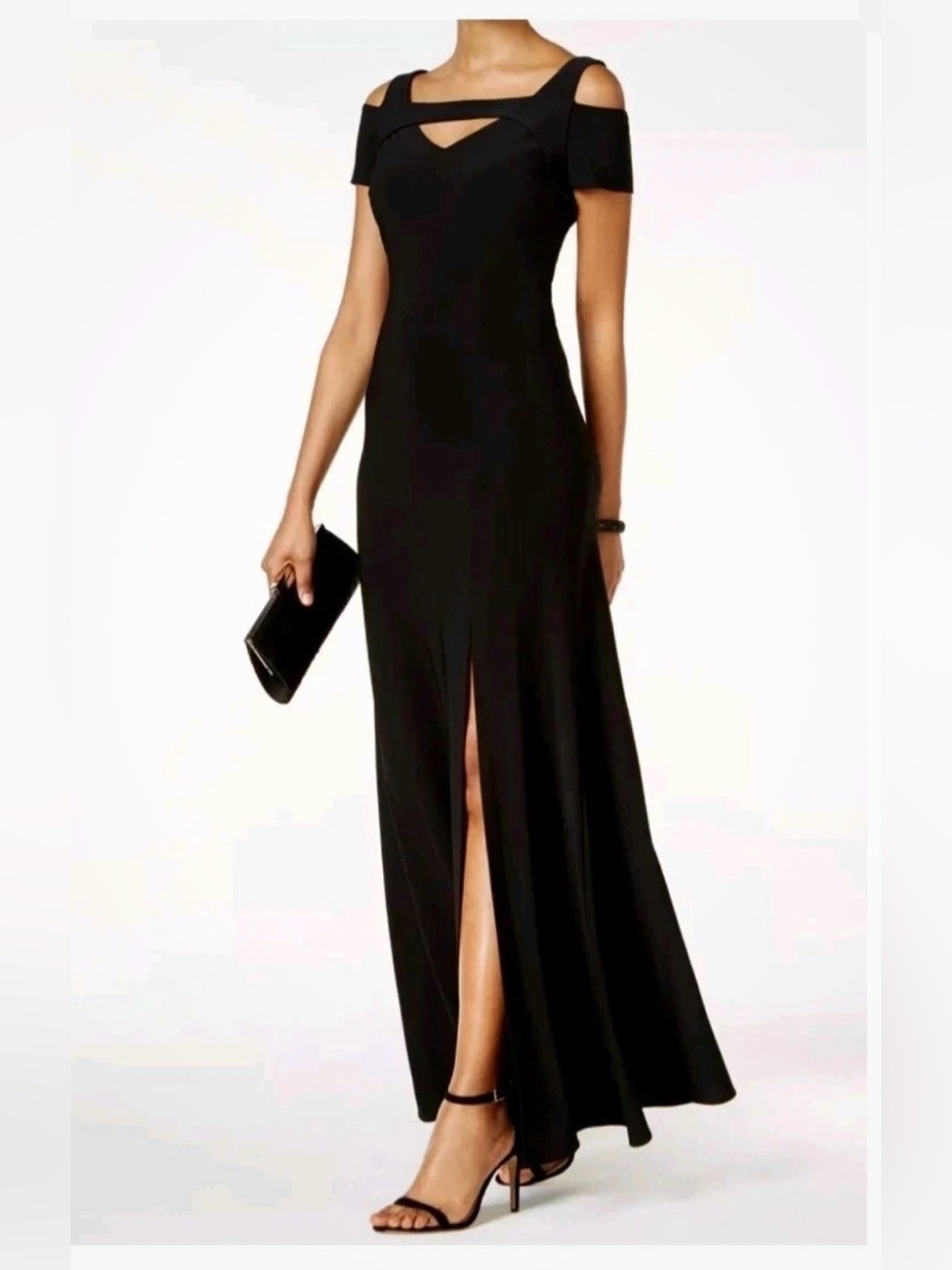 NW Nightway Mother of Bride Maxi Dress Black Cold Shoulder Keyhole  Jersey Gown